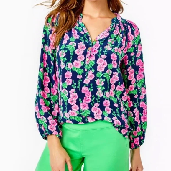 Lilly Pulitzer Elsa Top in Navy De Vine Oyster Bay - Picture 1 of 4